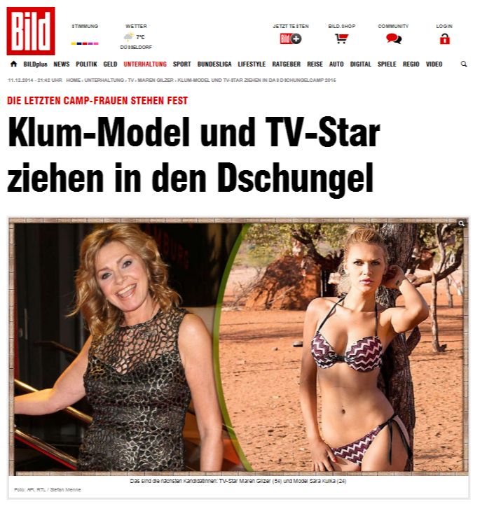 Klum-Model und TV-Star ziehen in das Dschungelcamp 2015 - TV - Bild.de
